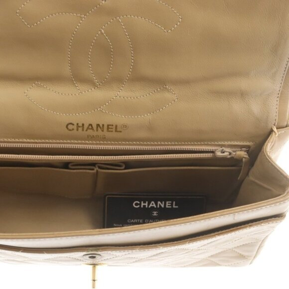 Authentic CHANEL CC Paris Limited Double Flap Bag Lambskin Matelasse Chain Beige - Picture 5 of 6